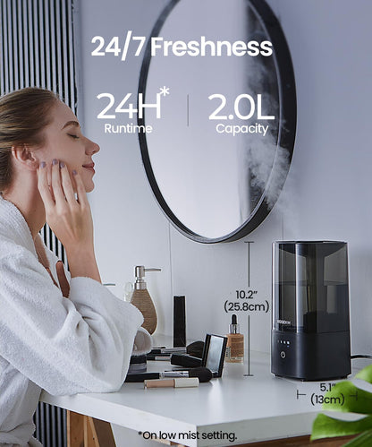 ROSEKM Cool Mist Humidifier - 2.0L Ultrasonic Design for Bedroom & Nursery | Quiet, Filterless, Black