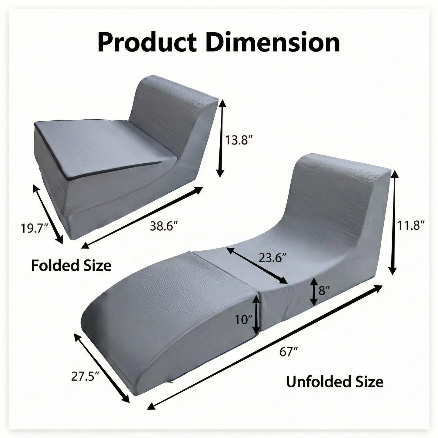 ARTETHYS Chaise Lounge Outdoor Bean Bag Chair with Back Support Small Patio Lounger Chair for Adult with Memory Foam Filled Waterproof Reading Couch Chairs for Outside, Pool, Living Room, Bedroom