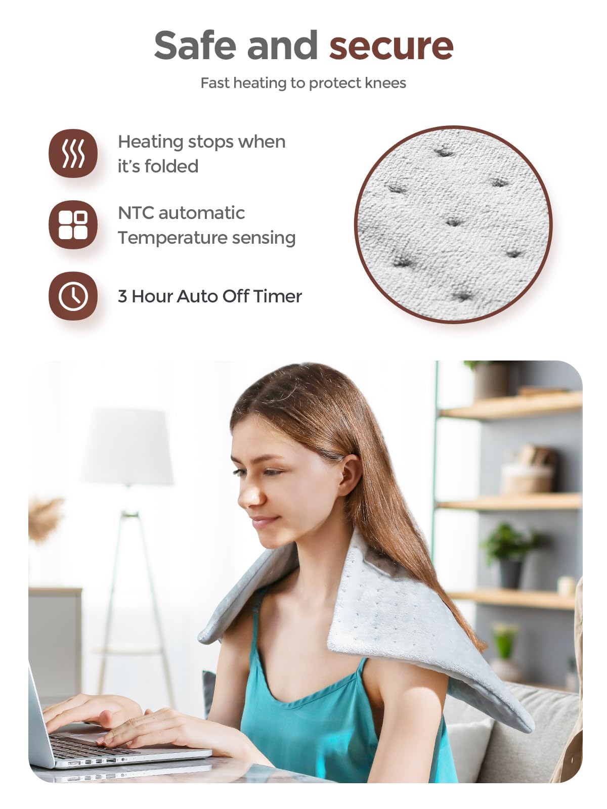 Heating Pad for Back & Cramps Relief,Electric Heat Pad Fast Heat,6 Level Heat Setting,3 Level Timming,Auto Shut Off, Machine Washable,Suitable for Back,Neck,Abdomen Pain Relief (Dark Grey, 17''×33'')