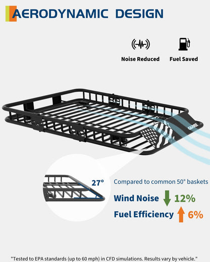 GarveeLife 64 in x 39 in Universal Roof Rack Carrier Basket, 200 LBS Capacity Car Cargo Rack with Extension Luggage Holder Basket Heavy Duty for SUVs, Trucks, Vehicles