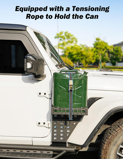 JOYTUTUS Passenger Side Jerry Can Holder Mount Compaitble with 2018-2026 Wrangler JL Gladiator JT, Door Outside Molle Panel with Tray for JLU