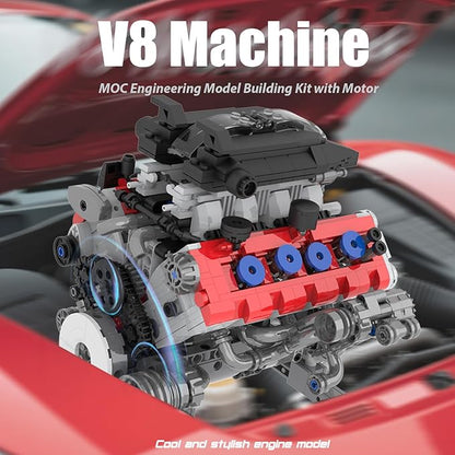 V8 Engine Building Set Model Kit for Adults Build Your Own MOC Mini V8 Engine Model Toy with Motor Display Home Office Decor Ideal Gift 1189PCS