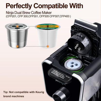 RETHONE Reusable K Cups Coffee Pods Compatible with Ninja Coffee Maker, Stainless Steel Reusable Coffee Filters for Ninja CFP201 CFP300 CFP301 CFP305 CFP307 CFP400 Dual Brew Pro (2 Packs)