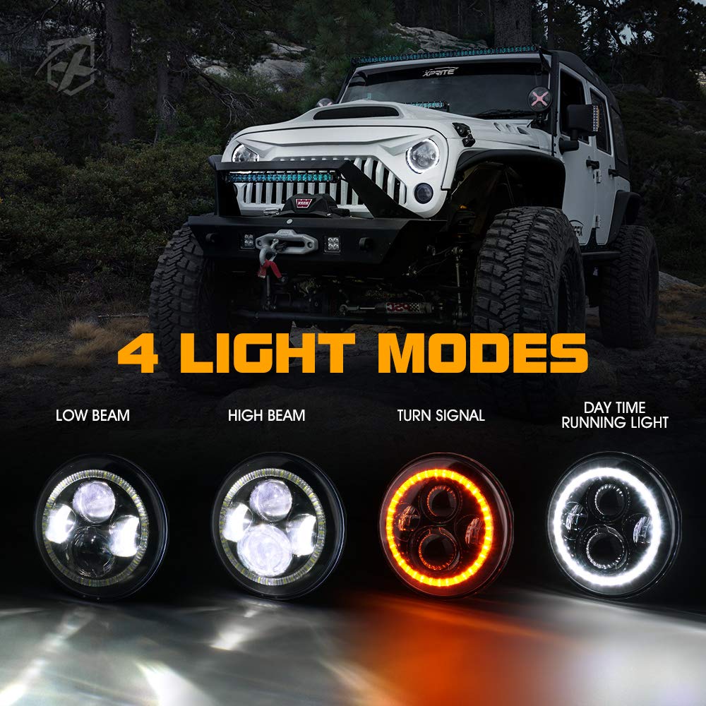 Xprite LED Headlights w/Hi&Lo Beam and Turn Signal Light, DRL Halo Ring Headlamp Compatible with Jeep Wrangler JK TJ LJ 1997-2018, DOT Approved 90W LED Chip