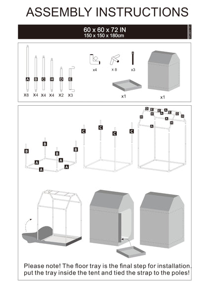 5x5 Grow Tent, 60"x60"x72" Roof Cube Plant Grow Tent, Indoor Growing Tent with Observation Windows, Lightproof Roof Cube Tent with Floor Tray, Mylar Hydroponic Tent