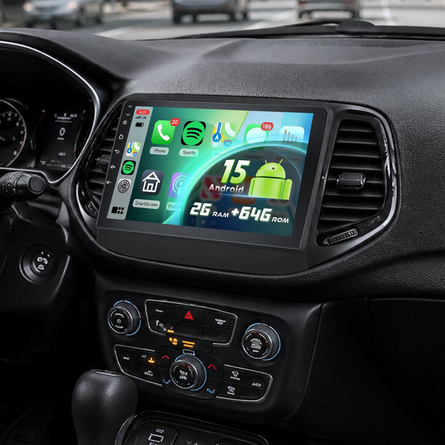 5Ghz WiFi 2G+64G Android 15 Car Radio for Jeep Compass 2017-2020 Car Stereo with Wireless Carplay Android Auto, 10.1 Inch HD Touchscreen with GPS Bluetooth FM/RDS EQ SWC Backup Camera MIC