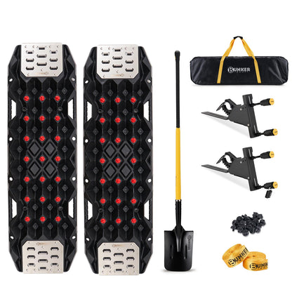 BUNKER INDUST Traction Board Recovery Kit, 2 Pcs Gen 11 Recovery Track with Carry Bag, Side Mount Bracket Kit with Lock, 1 Pcs 59 inch Square Shovel for Garden,Digging,Camping, 4x4 Off-Road