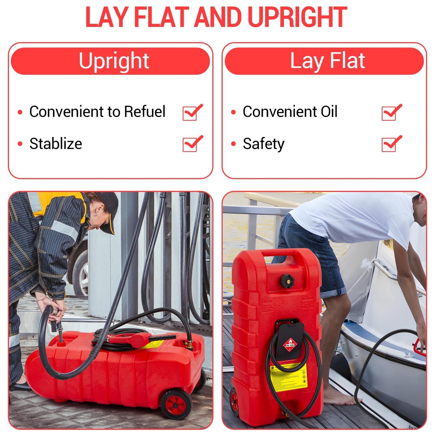 PeacefulHues Upgraded 16 Gallon Gas Tank, Heavy-Duty Fuel Can with Manual Transfer Pump & 10FT Hose, Portable Gas Can with Casters, Leak-Proof Gas Container for Lawn Mowers, Tractor, Boat, Snow Blow