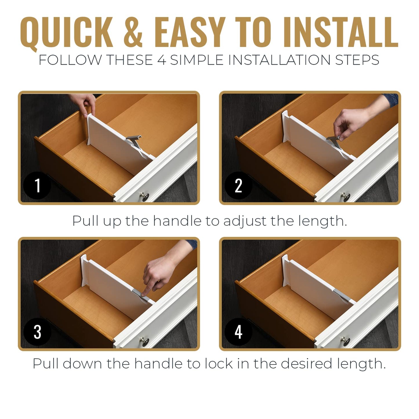 RAPTUROUS Adjustable Deep Drawer Divider – 5" Tall, Expandable 13-22", 10-Pack, Non-Slip Drawer Dividers for Clothes, Dresser, Kitchen & Office Organization (White)