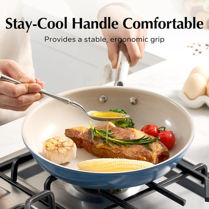 Redchef Nonstick Ceramic Egg Pan - 8 Inch Frying Skillet with Stay Cool Handle | Non-Toxic & Dishwasher Safe (Blue)