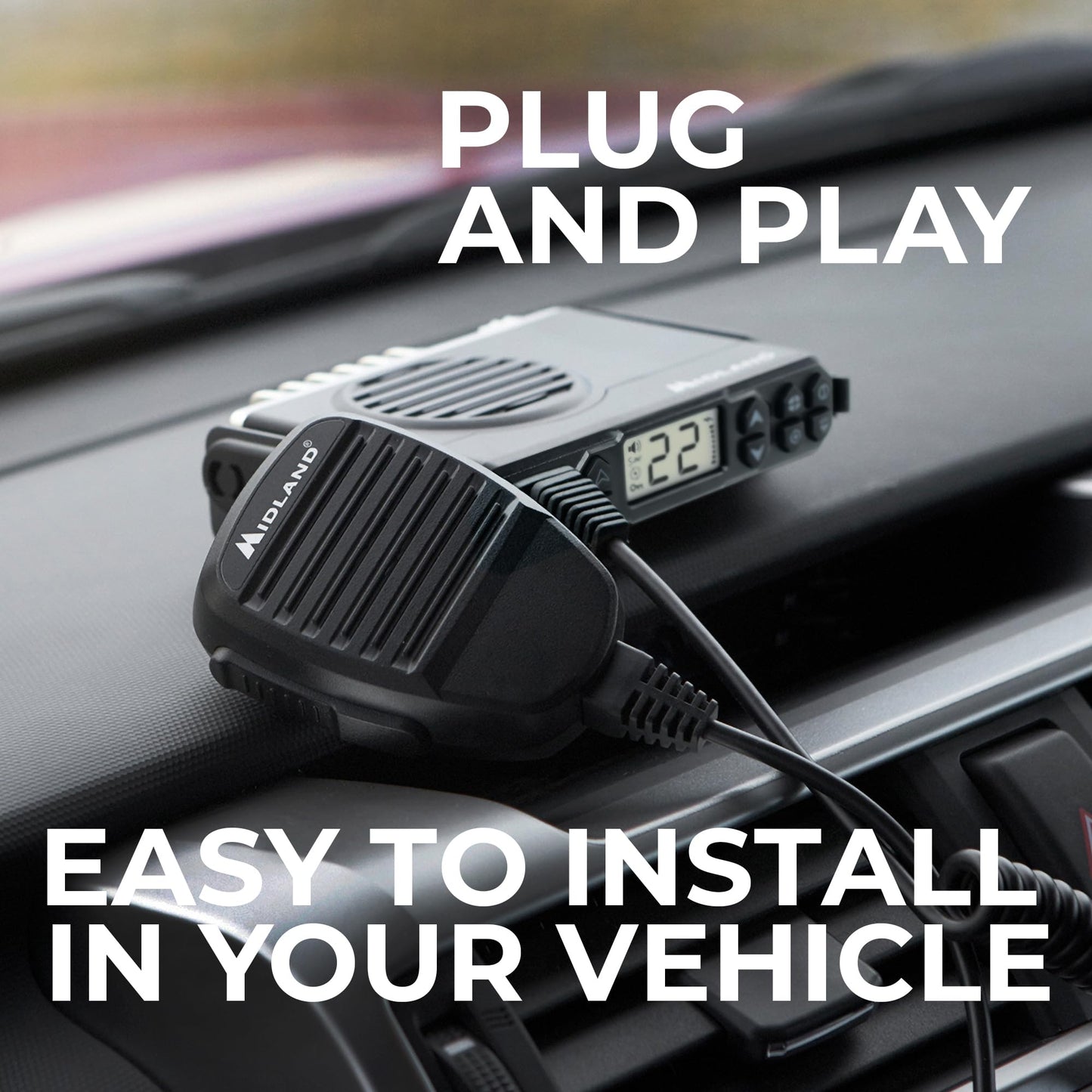 Midland – MXT105 - 5 Watt GMRS MicroMobile Two Way Radio - Off Roading Outdoor RZR Farm Trails Radio - External Magnetic Mount Antenna - NOAA Weather Alerts