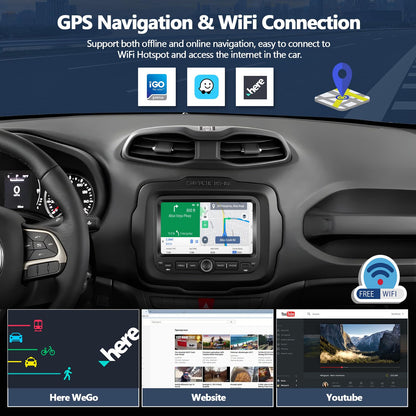 CAMECHO 4+64G Car Radio Stereo for Jeep Renegade 2015-2020 / Jeep Compass 2017-2020 (for Small Display), 7" IPS Touch Screen Head Unit with Android 15 CarPlay Android Auto GPS Bluetooth Type-C