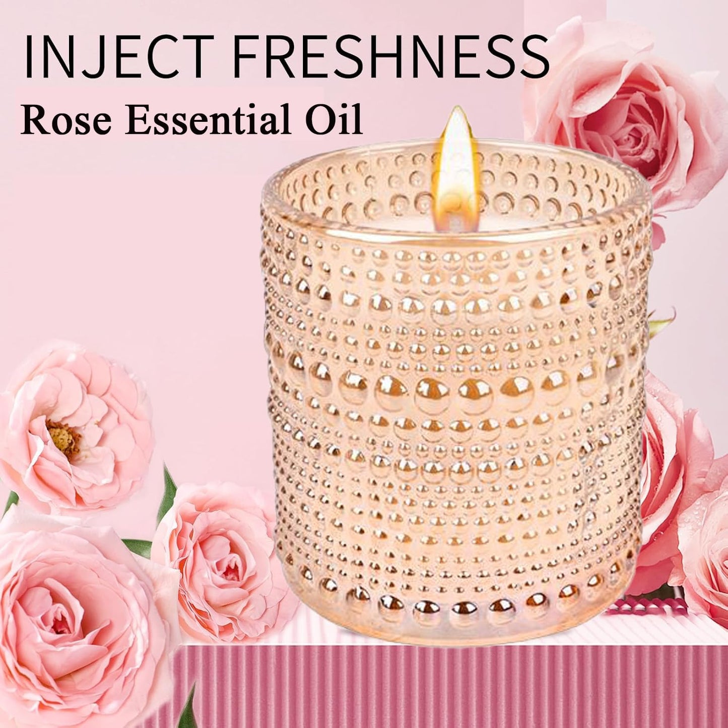 Sandalwood & Rose Candle, Candles for Home Scented, Luxury Jar Candles for Women, Rose Scented Candle, Candles Gifts for Women, Natural Soy Wax, 6 oz 40 Hours