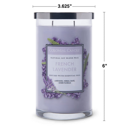 Colonial Candle French Lavender Scented Jar Candle, Classic Cylinders Collection, 2 Wick, Purple, 19 oz - Up to 120 Hours Burn