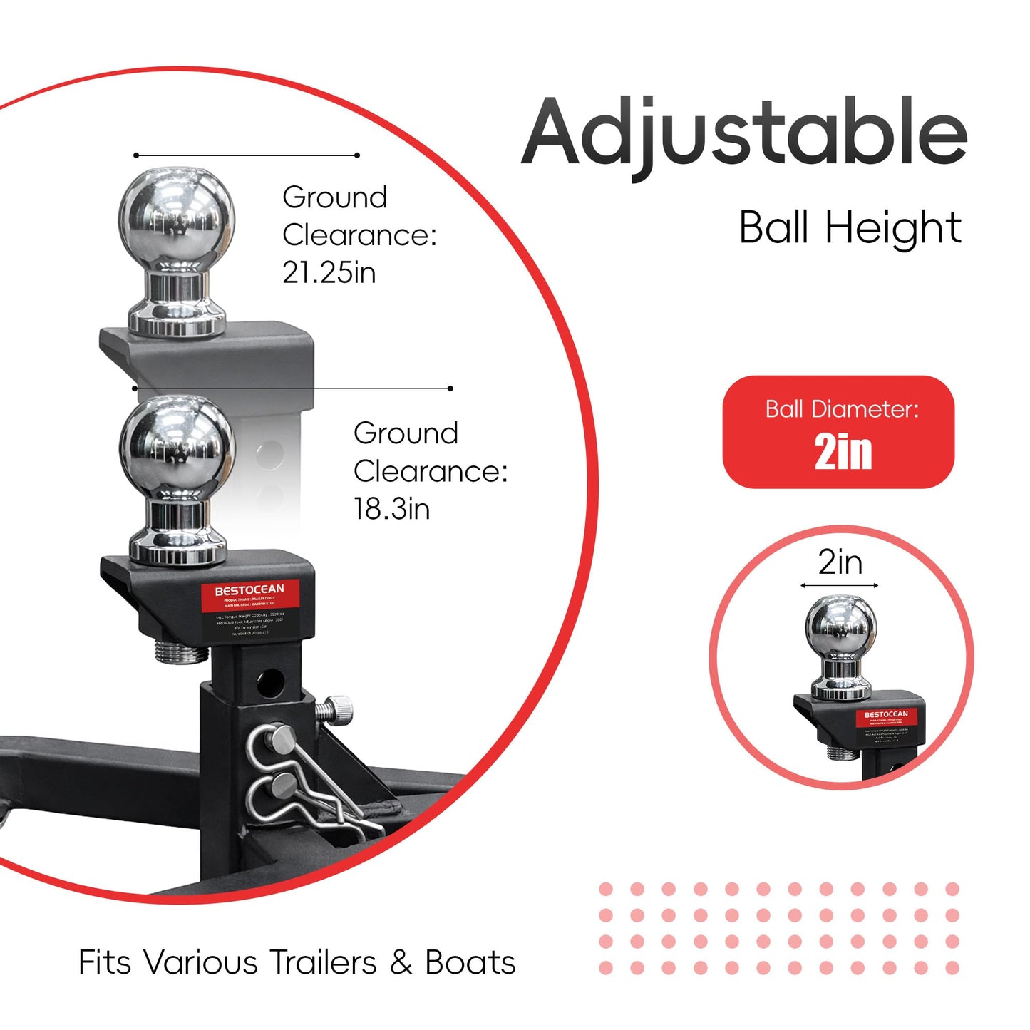 BESTOCEAN Trailer Dolly, 3500 lb Tongue Weight Capacity, Heavy Duty Trailer Mover Dolly with 2 inch Ball, Angle Adjustable, 8'' PU Swivel Wheels with Brakes, for RV, Boat, Camper & Utility Trailers
