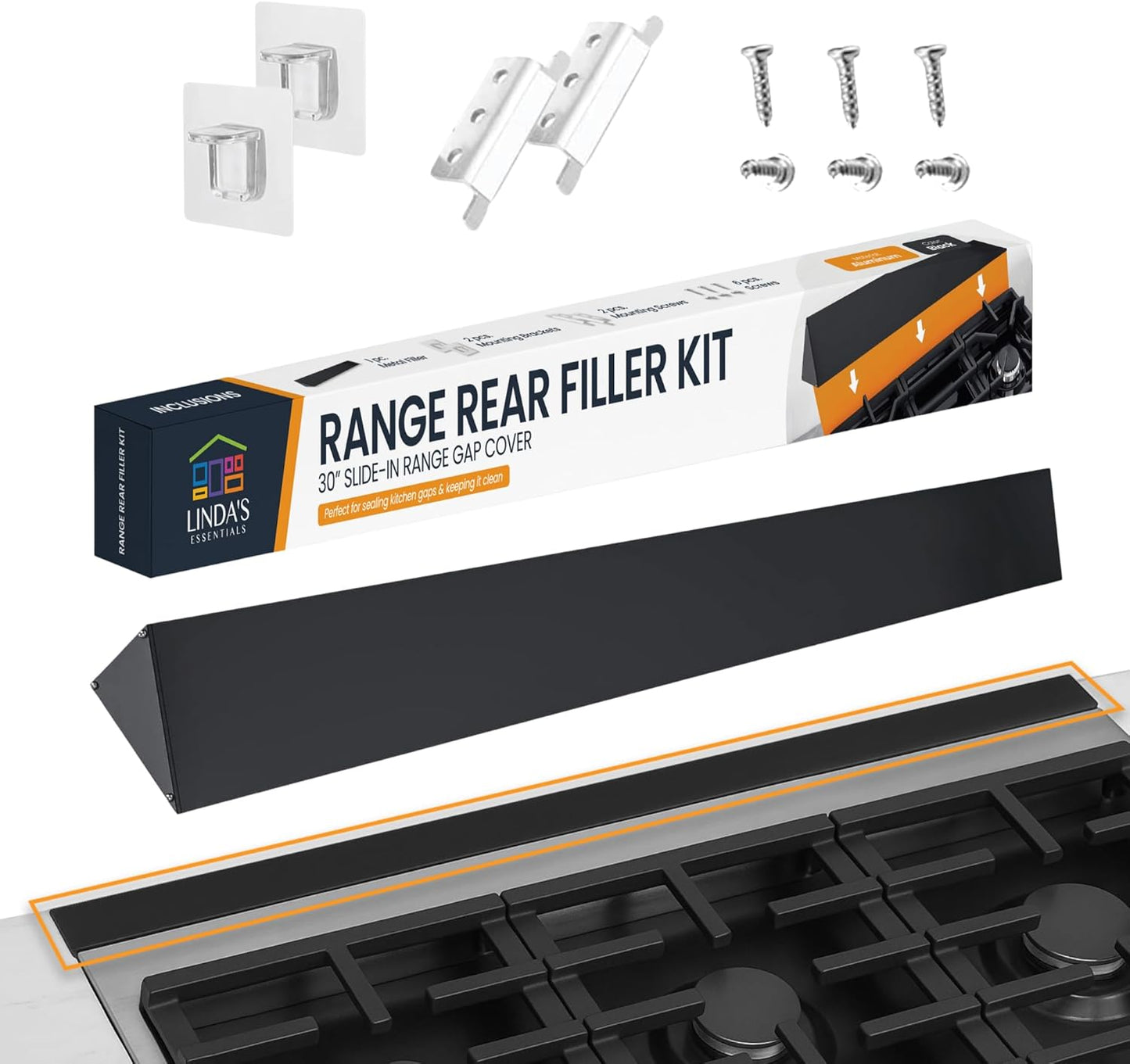 Skiennix Slide-In Range Gap Filler Kit - Universal Stove Gap Cover & Trim for Whirlpool - Black