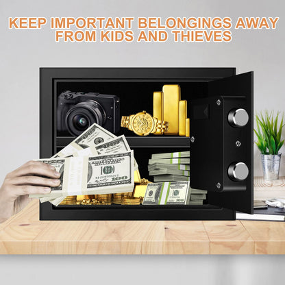 1.7 CUFT Home Safe Fireproof Waterproof, Anti-Theft Digital Security Personal Safe Box with Electronic Keypad and Removable Shelf, Small Fireproof Safe for Documents Money, Jewelry, Medications
