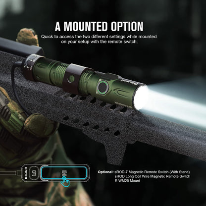 OLIGHT Warrior 3S 2300 Lumens Rechargeable Tactical Flashlight, Compact Dual-Switches LED Bright Light with Proximity Sensor, Powered by Customized Battery for Emergency and Searching (OD Green)