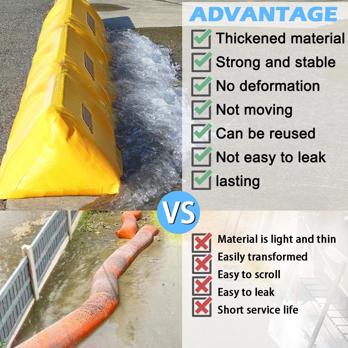 LTCANOPY Flood Barrier 10Ft Length 12Inch Height, Flood Sandbag Alternative, Lightweight Water Filled Flood Control Barrier,Reusable PVC Flood Prevention Tube for Door Garage Home（Yellow)