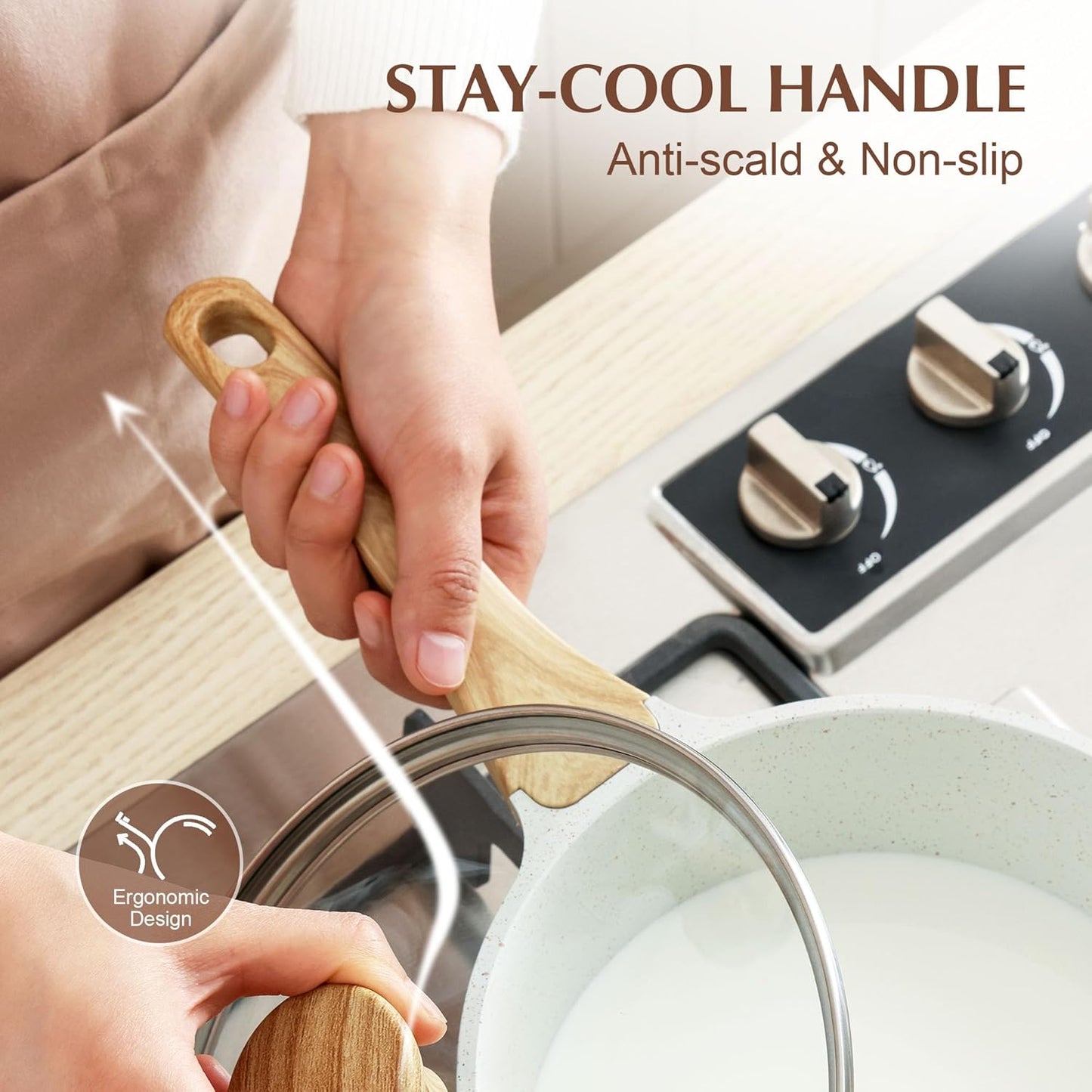 SENSARTE White Ceramic Nonstick Saucepan Set - Induction Compatible Cooking Pots with Stay Cool Handles | 2.0QT & 2.5QT
