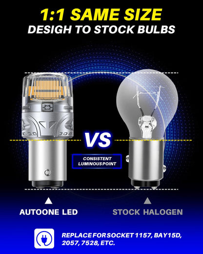 AUTOONE 1157 LED Bulb Amber Yellow, 500% Bright, 6000K, Bay15D Replacement, Pack of 2