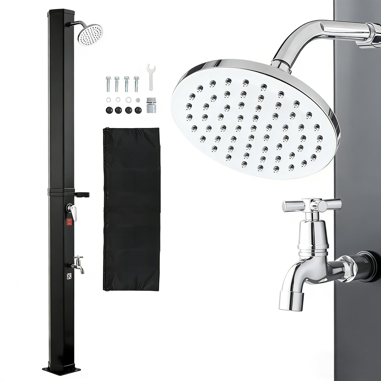 VEVOR Solar Shower, 10.6 Gal, 6.7FT Showerhead Height Outdoor Shower, Black, with Handheld & Foot Faucet, Hot & Cold Water Adjustment, Freestanding for Backyard Poolside Beach Pool