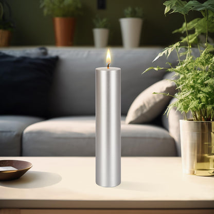 Mega Candles 1 pc Unscented Solid Silver Pillar Candles, Hand Poured Premium Wax Candle 2 Inch x 9 Inch, Home Décor, Spas, Weddings, Occasions, Party, Centerpieces, Holidays, Vigils, Prayers