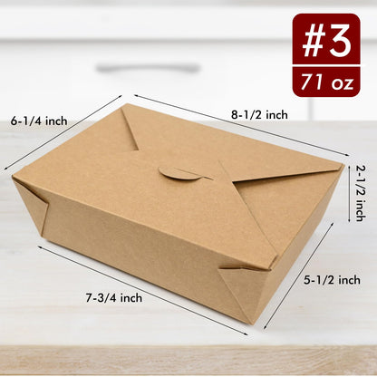 EcoDispose 71 oz Kraft Paper Pack of 200 Fold To Go Containers, Microwaveable Leak and Grease Proof Take Out Boxes for Lunch,Leftover and Restaurant