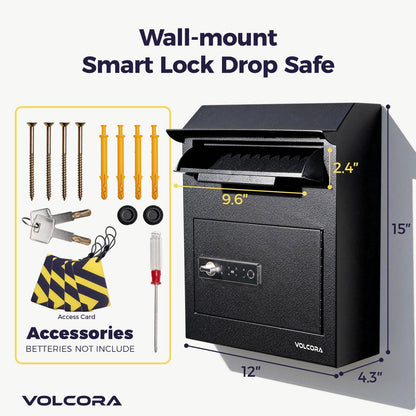 Volcora Smart Key Drop Box with Fingerprint Lock, Drop Safe with Drop Slot, Digital Keypad, Supports Fingerprint/APP Bluetooth/Passcode/Access Card/Key Unlock, Wall Mount Mailbox, Cash Drop Box