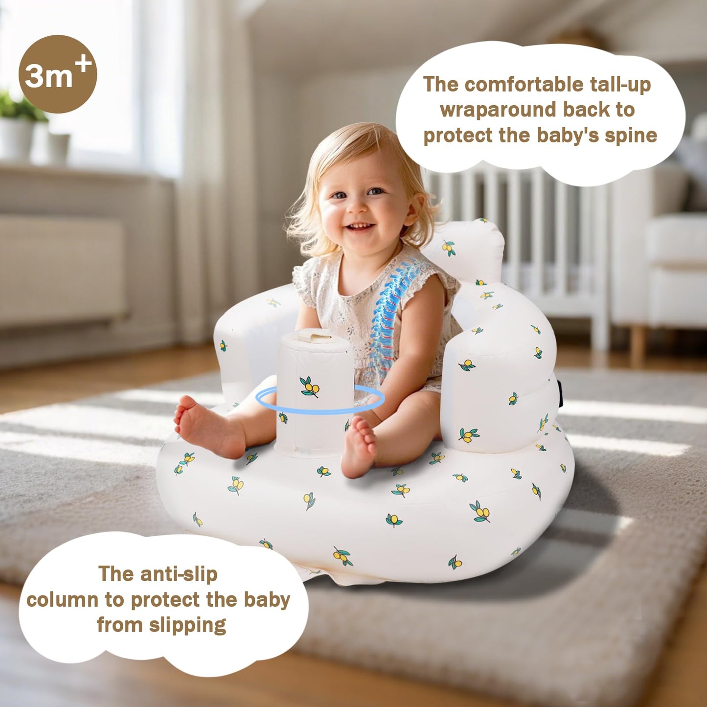 Inflatable Baby Chair, AirSwim Baby Inflatable Seat for Babies 3 Months and Up Summer Inflatable Baby Seat for Sitting Up, Blow Up Baby Floor Seat with Built in Air Pump, Orange