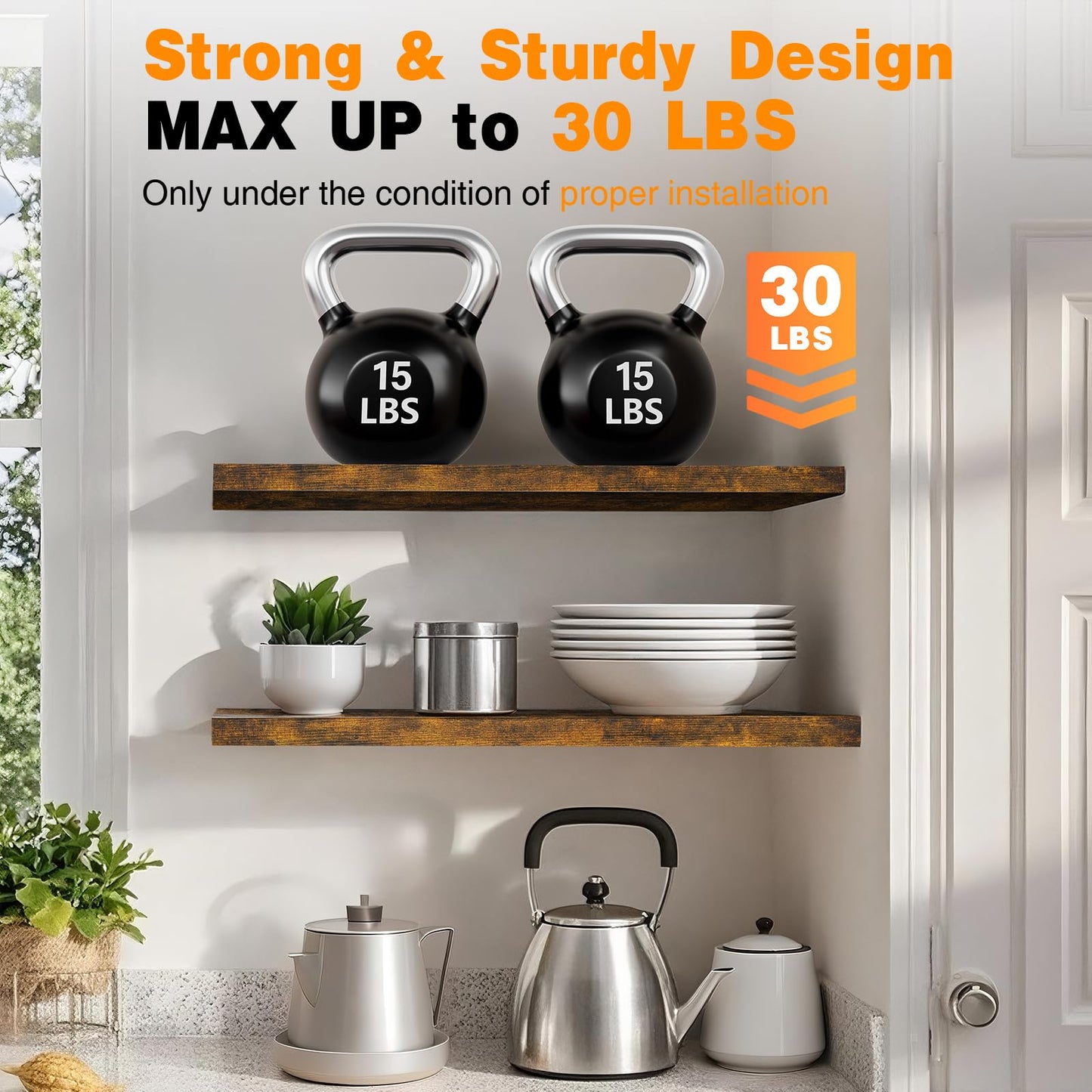 BAYKA Floating Shelves Set of 2, 47.2 inches Long Wall Mounted Rustic Wood Shelves for Bathroom, Bedroom, Living Room, Kitchen, Office, Hanging Shelf for Books/Storage/Decor, Rustic Brown