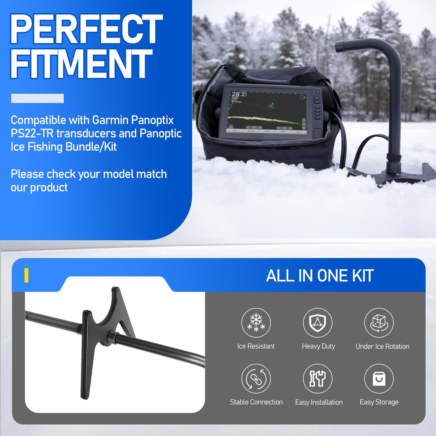 Replacement Part for 010-12676-10 Ice Fishing Mount Compatible with Garmin Panoptix PS22-TR Ice Fishing Bundle/Kit with Storage Bag