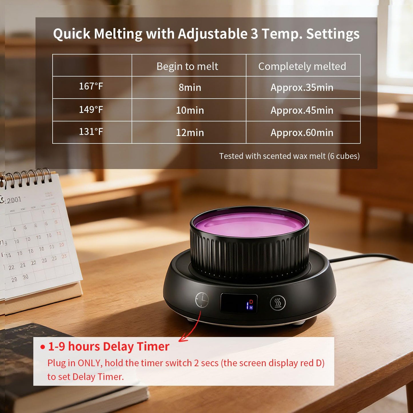 Lyty 4-in-1 Wax Melt Warmer, Candle Warmer with Delay Start Timer, Fragrance Scented Wax Melter Wax Cube Warmer with 3 Color Light for Home Bedroom Spa Office, 8H Auto Shut Off (Black)