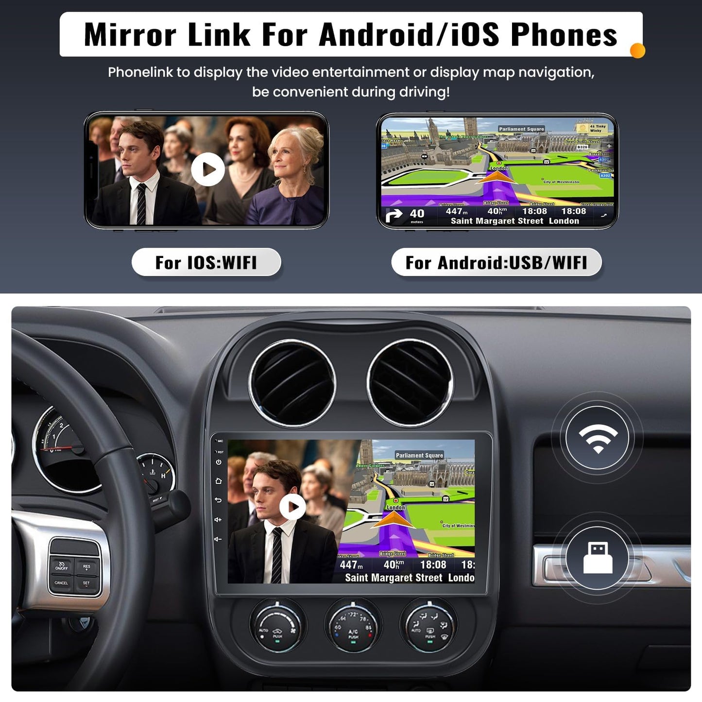 [2GB+64GB] Android 13 Car Radio for Jeep Compass Patriot 2010-2016 with Wireless Carplay Android Auto,10.1 ' 1080P Touchscreen Head Unit Bluetooth WiFi GPS 26-UI Mirror Link SWC Rear Cam+ USB Canbus