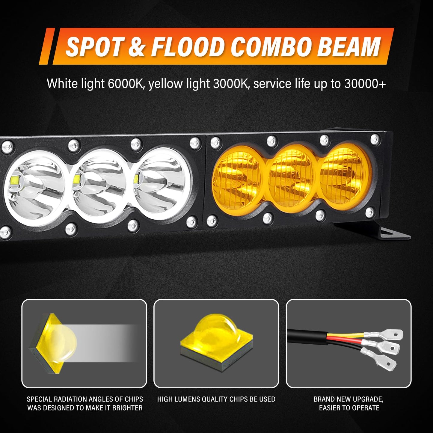 SKYWORLD 44inch Amber&White Fog Light 240W Led Bar 4x4 with 12v Wiring Harness Kit, Led Light Bar for Offroad Vehicles Car Trucks ATV UTV SUV