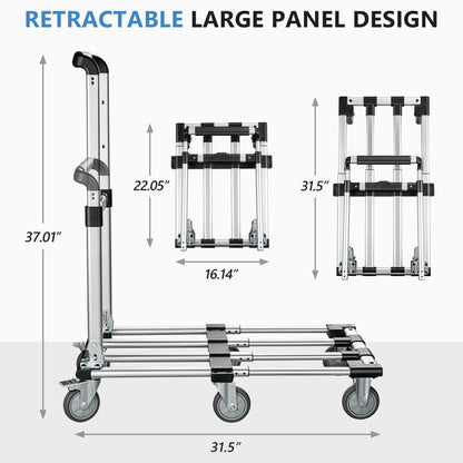 KEDSUM 500LBS Heavy Duty Foldable Push Cart Dolly, Telescoping Platform & Handle with 6 Wheels, 100% Aluminum Lightweight Foldable Push Cart, Heavy Duty Folding Cart for Shopping, Moving, Office Use