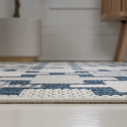 JONATHAN Y Geometric Tile Pattern Indoor Outdoor Area Rug 8X10 Navy/Cream, Cyrus Modern for Backyard, Patio, Porch, Easy-Cleaning, High Traffic, Pet-Friendly, Non-Shedding (TSN200B-8)