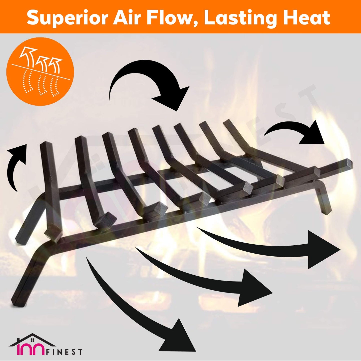 InnFinest 33 inch 8 Bar Fire Grates, Heavy Duty Solid Steel Indoor Chimney Hearth Outdoor Fire Place Kindling Tool Pit Wrought Iron Wood Stove Firewood Burning Rack