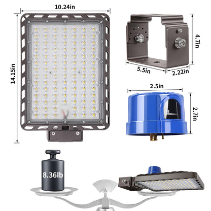 Juyace 240W LED Parking Lot Light with Photocell, 36000LM 5000K, IP65 Dusk to Dawn Outdoor Security Flood Light with Trunnion Bracket, 110-277V Commercial Area Light for Warehouse Street Yard