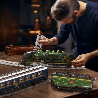Mould King Orient Express Steam Locomotive Train Building Kit with LED Lighting Remote/App Control Passenger Toy Block Set Train Model with Motors and Tracks for Adults(3898 PCS)