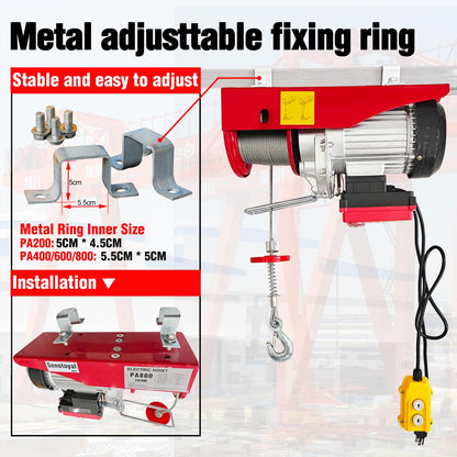 Electric Hoist 2 in 1,880lbs Electric Hoist Winch with 98ft Wireless Control&Wired Remote Control,110v Electric Hoist 59ft/29.5ft Lifting Height for Garage Warehouse Factory,Single/Double Slings