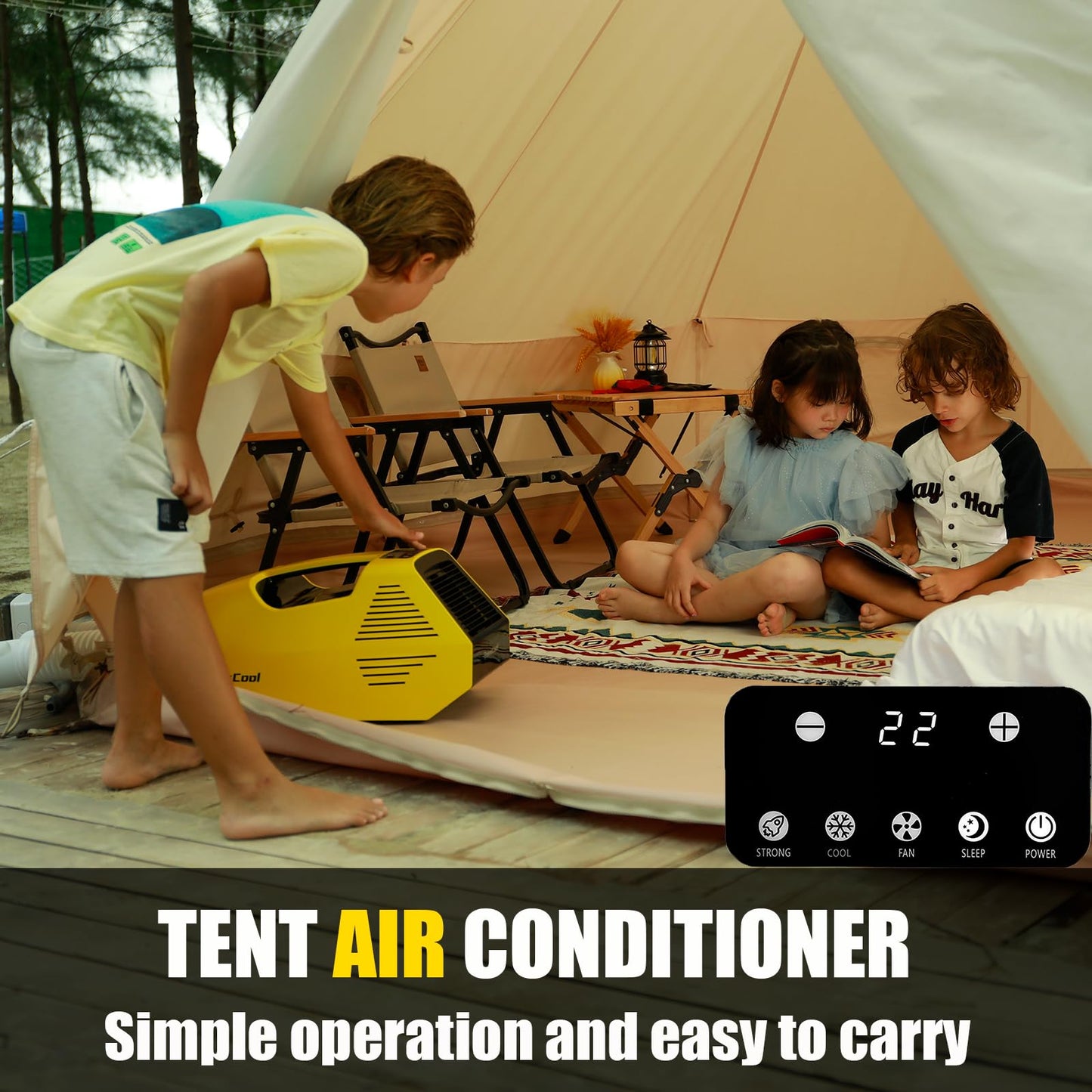 Portable Air Conditioner, Tent Air Conditiones Outdoor Air Conditioner, 2380BTU Home Air Conditioning Cooling Unit, 24V, 222W Low Power, for Outdoor Camping Tents, Cars, Trucks, Parties (yellow 2)