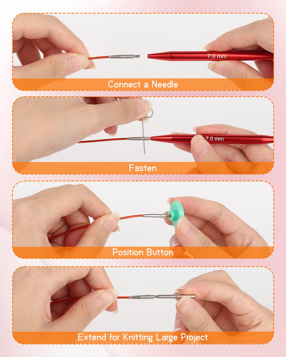 Interchangeable Knitting Needle Set with Circular Cable for Crafters, 13 Circular Knitting Needles with 4 Cable, 3-10 mm Aluminum Knitting Needles for Beginner, DIY Crafts, Red Needle Set