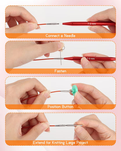 Interchangeable Knitting Needle Set with Circular Cable for Crafters, 13 Circular Knitting Needles with 4 Cable, 3-10 mm Aluminum Knitting Needles for Beginner, DIY Crafts, Red Needle Set