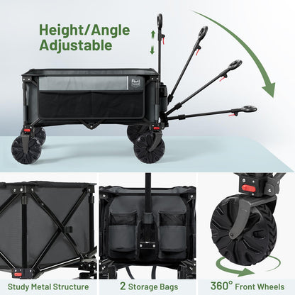 Timber Ridge Collapsible Wagon Utility Folding Cart Heavy Duty All Terrain Wheels for Outdoor Shopping Camping Garden Sports with Side Bag and Cup Holders, Grey