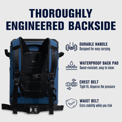Novoto Magnetic Backpack Cooler, 21-Quart Capacity, Blue, Hands-Free Zipperless Design, 2-Inch TPU Foam Insulation, Portable & Sand-Resistant