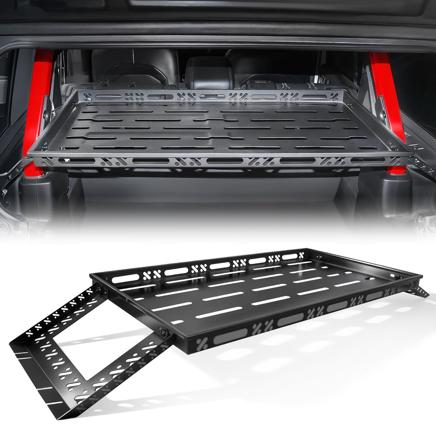 SYHVU Rear Trunk Cargo Rack Basket Tray for 2007-2026 Jeep Wrangler JK JL 4-Door Hardtops, Interior Luggage Storage Carrier Organizer for Camping & Off-Road Gear, Heavy-Duty Steel Shelf