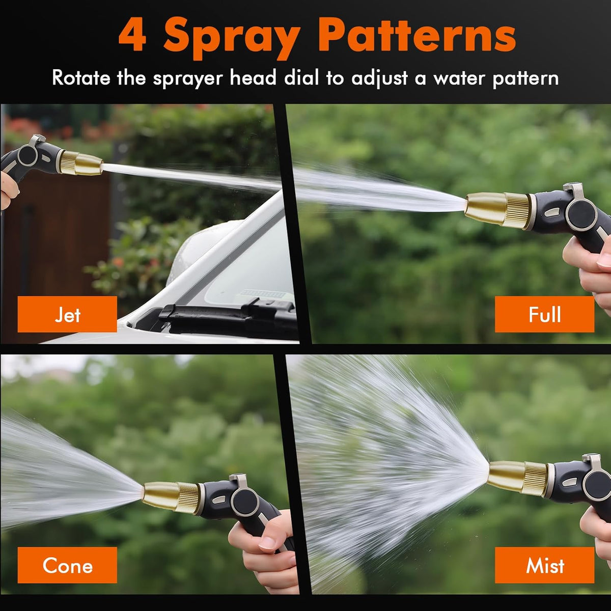 RESTMO High Pressure Hose Nozzle - Heavy Duty Brass Head | Adjustable Thumb Flow Control, 4 Spray Patterns