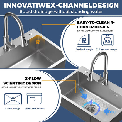 Portable Freestanding Stainless Steel Laundry Utility Sink with Cold and Hot Water with Cabinet Faucet Outdoor Kitchen Black Utility Sink