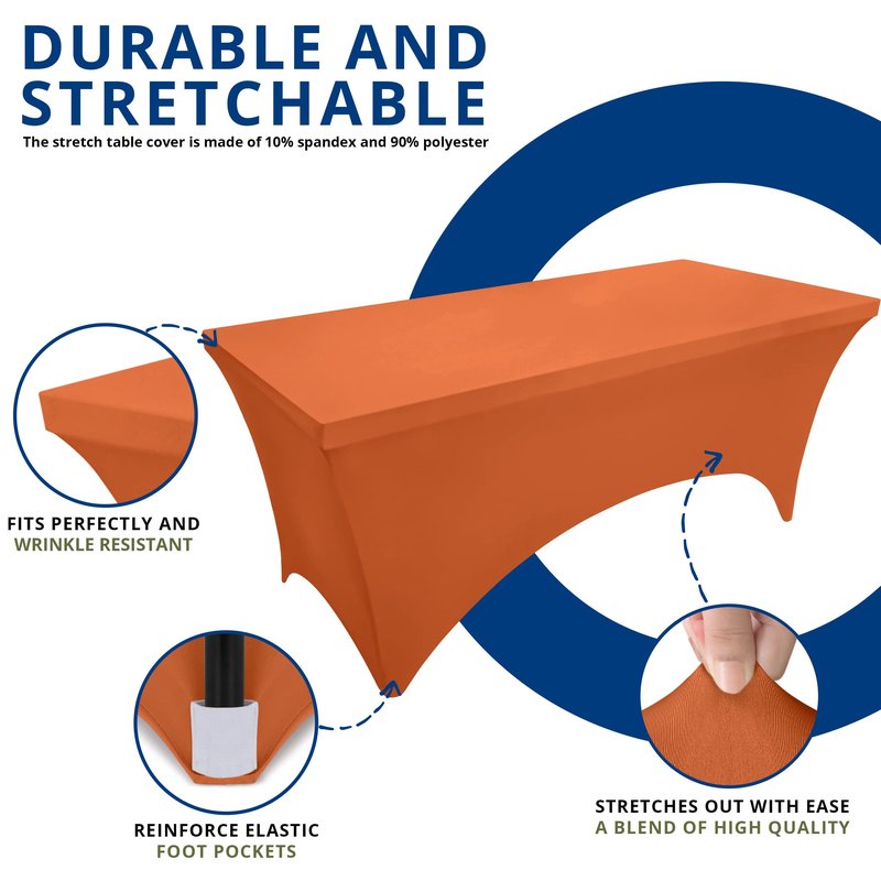 Utopia Kitchen Spandex Tablecloth 10 Pack [6FT, Orange] Tight, Fitted, Washable and Wrinkle Resistant Stretch Table Cloth Rectangle Cover for Trade Show, Weddings & Parties [72Lx30Wx30H Inch]